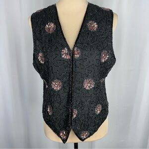 Vintage Silk Vest | Sequin Beaded | Hook And Eye Closure Sz M? Evening 80s READ